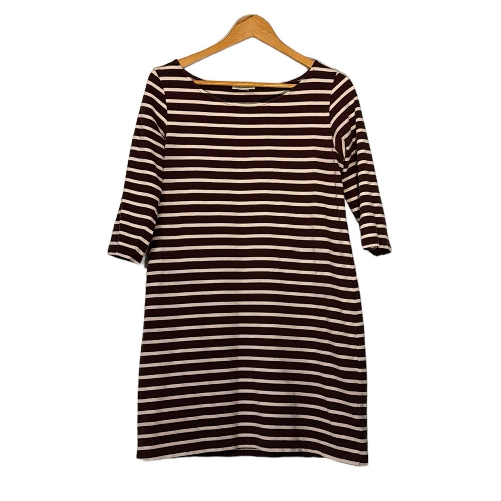 Ganni 100% Cotton Boatneck 3/4 Length Sleeve Striped Jersey Mini Dress Size L